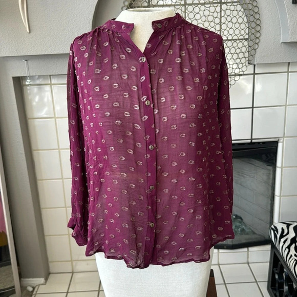 Anthropologie button up moulinette soeurs top Allegra Foil-Printed Top sz small - Picture 4 of 11